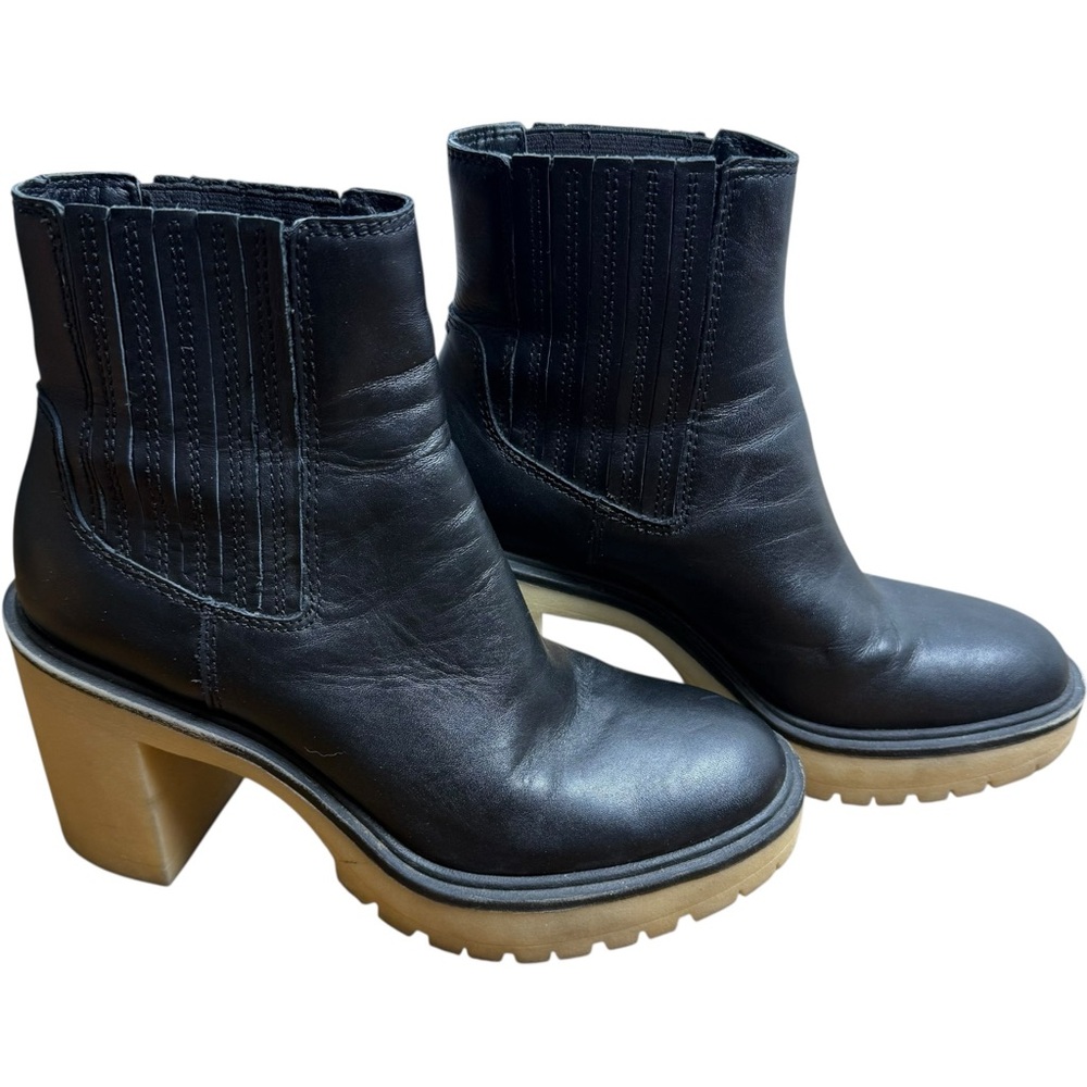 Dolce Vita Black Leather Platform Ankle‎ Boots Lug Sole Heel Size 8